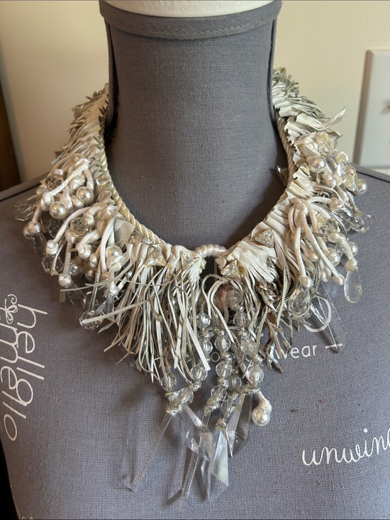 Handmade Jewelry - Handcrafted Ivory Statement Necklace with Crystal and Pearl Accents
